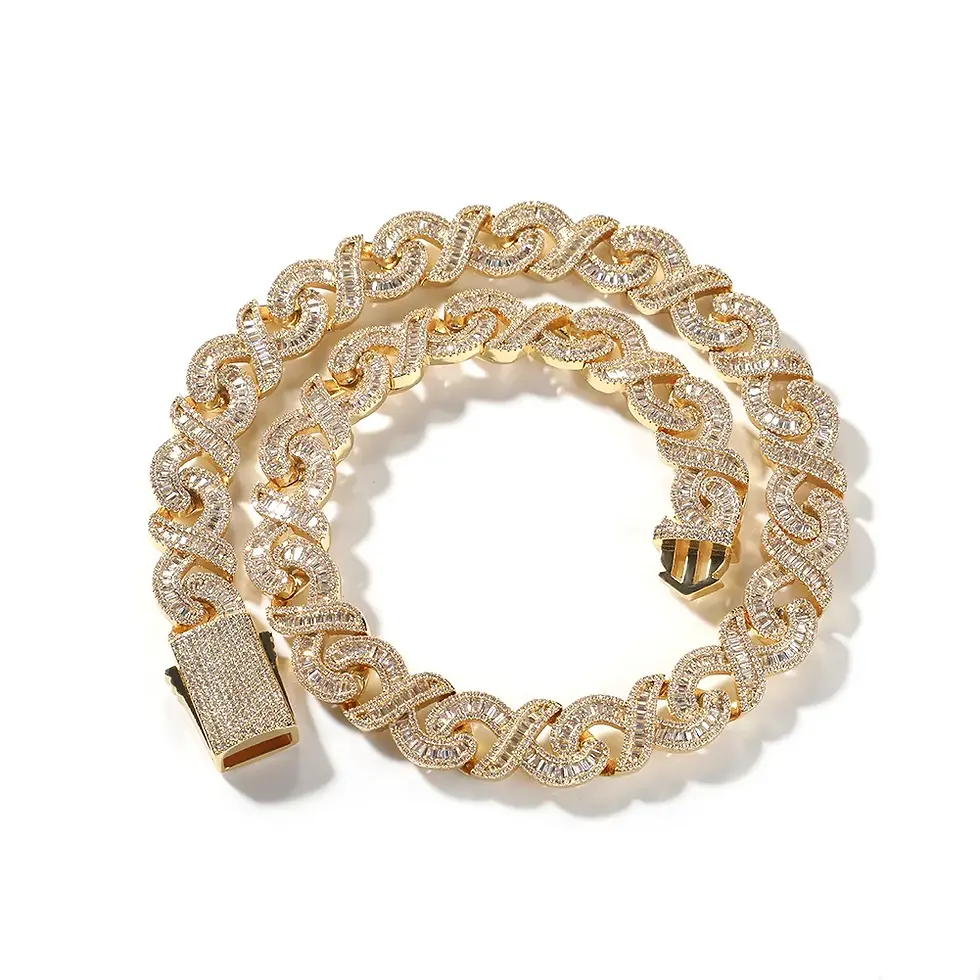 Thumbnail: Uwin 15mm Cross Cuban Link Chain Micro Setting Square Cubic Zirconia Necklaces