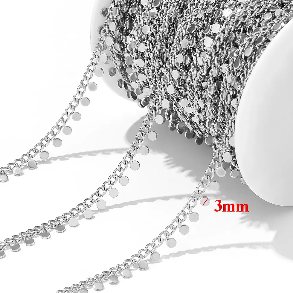 Thumbnail: 1 Meter Stainless Steel Gold Curb Link Chains With Ball Drop Disc Handmade Beade