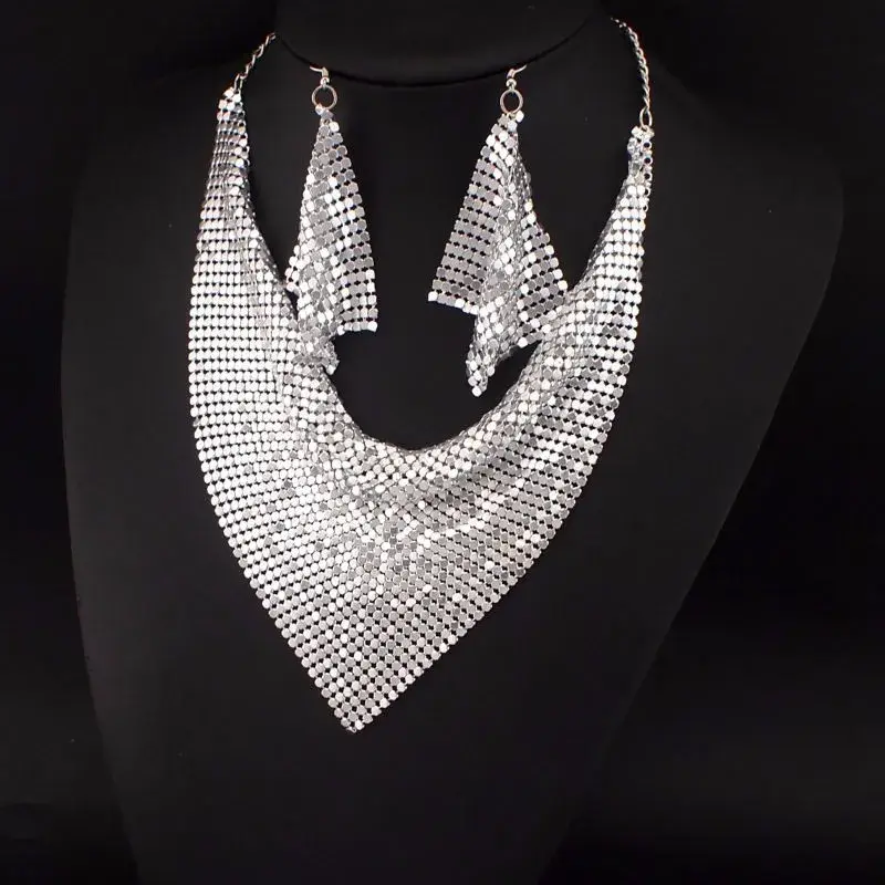 Miniatura: MANILAI Indian Jewelry Set Chic Style Shining Metal Slice Bib Choker Necklaces