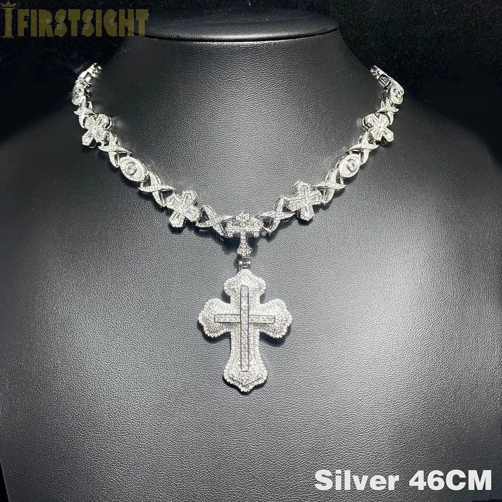 Thumbnail: 2024 New Iced Out Cross Pendant Necklace for Men Women Bling Gold Color Cubic Zi