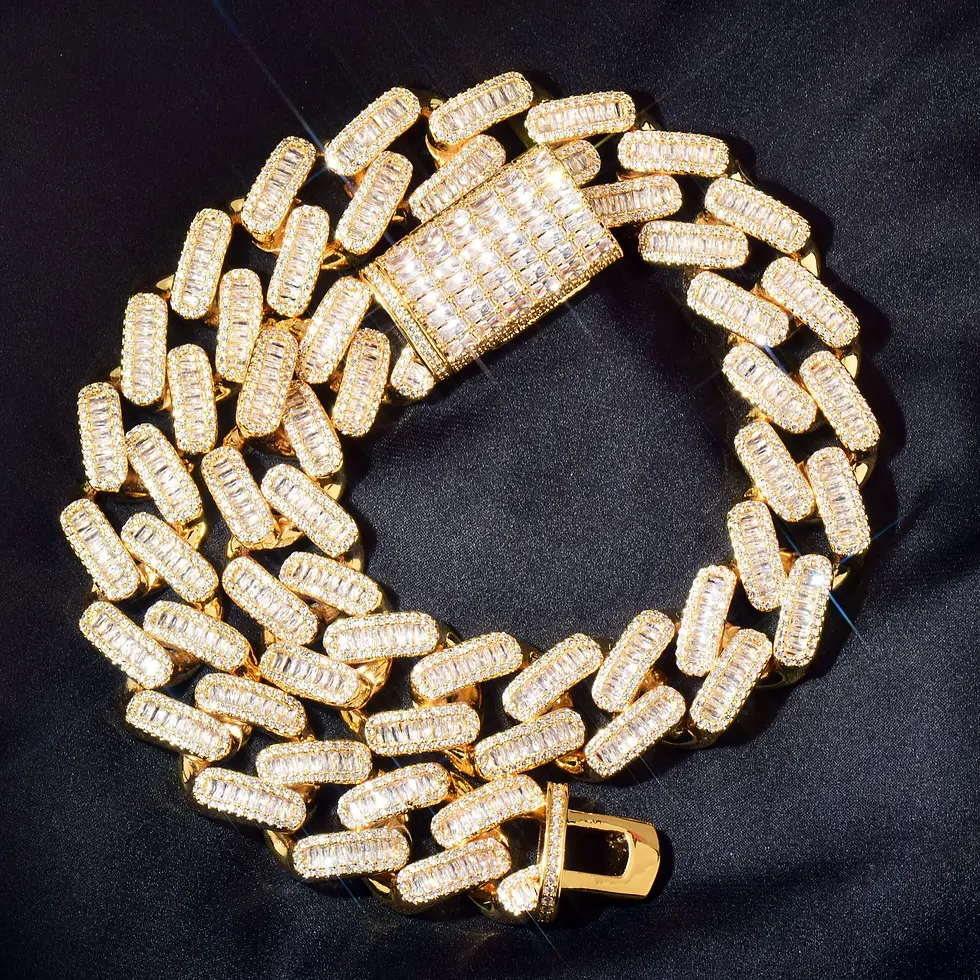 Thumbnail: CUC 18MM Men Miami Chain Baguette Cuban Necklace Iced Out Cubic Zirconia Gold