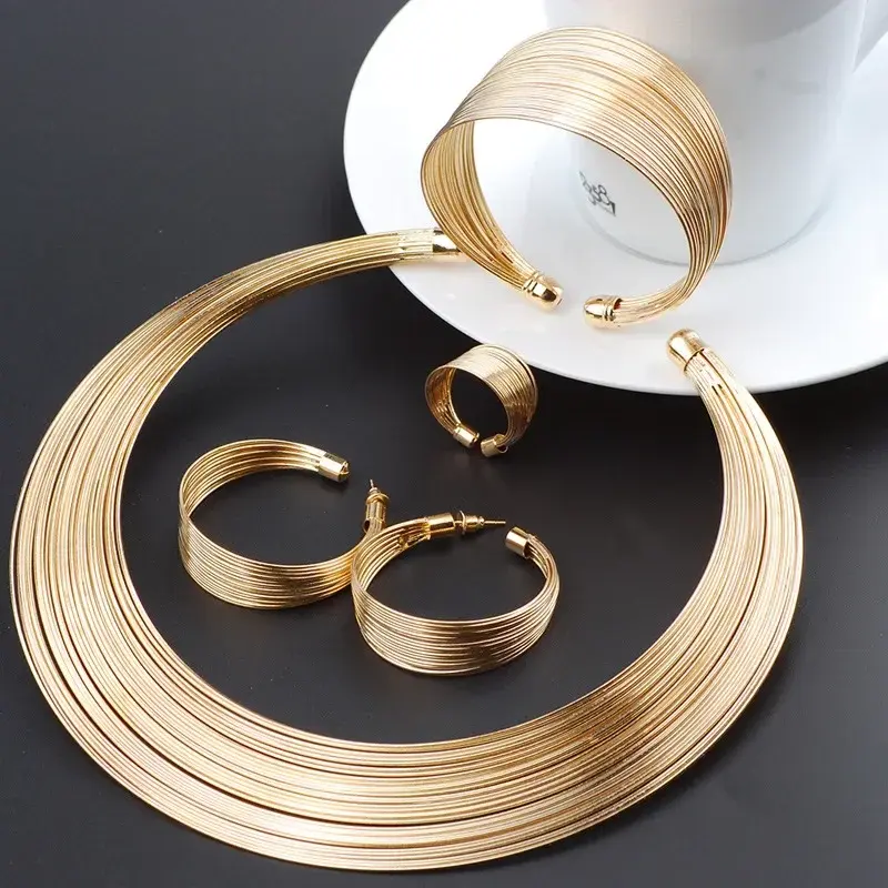 Jewelry Sets Exaggerated Gold Line Necklace Gift African Jewellery for Women