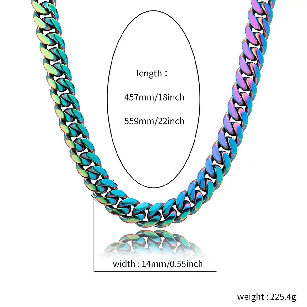 Thumbnail: TOPGRILLZ 10mm 14mm Stainless Steel Cuban Chain Hip Hop Fashion Color Cuban Chai
