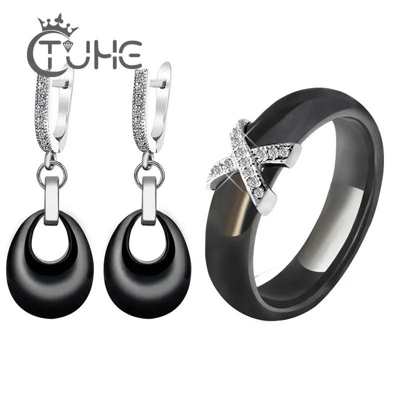 Black White Pink Water Drop Pendant Jewelry Earrings Wedding Jewelry