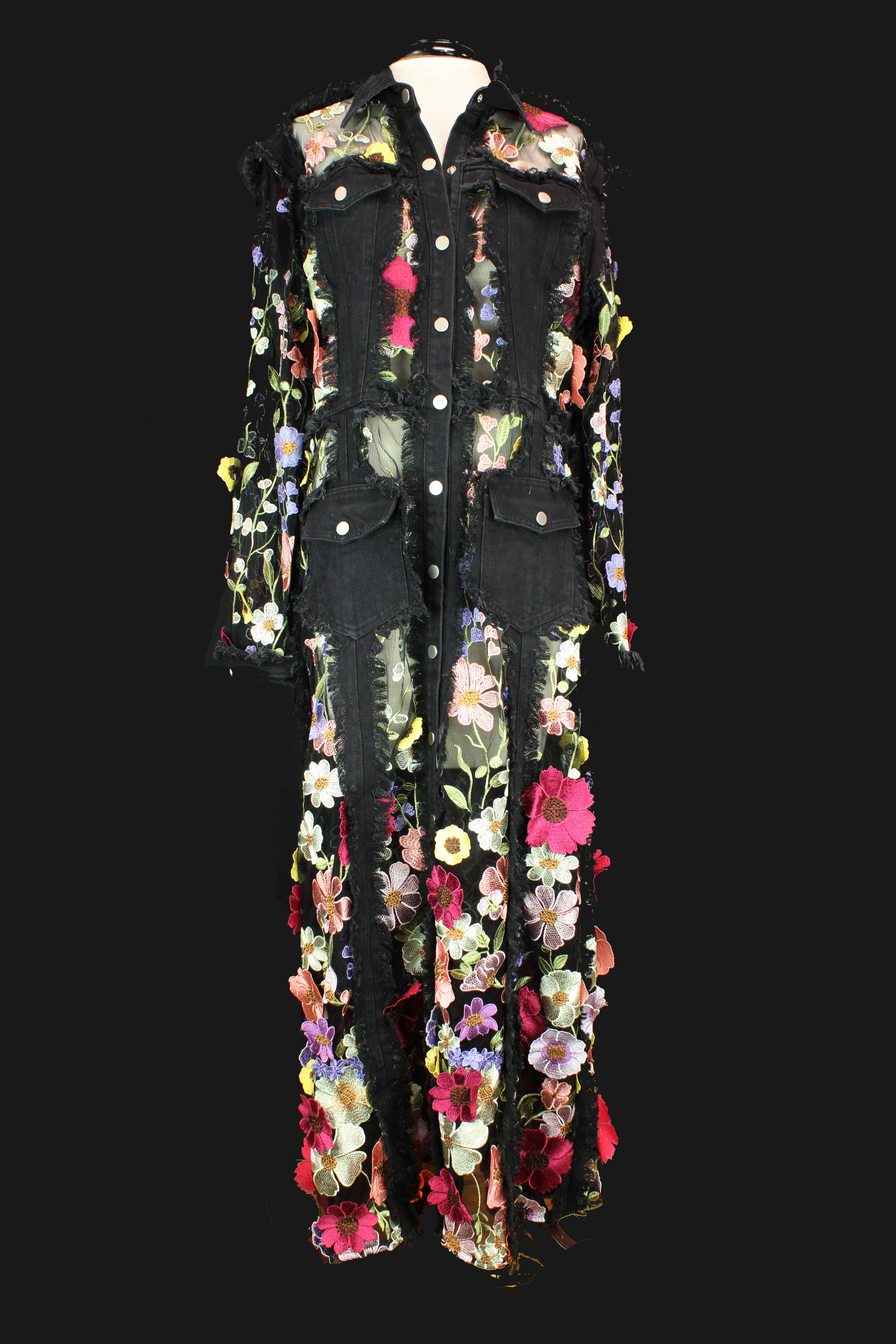 Adore Embroidered Long Denim Duster Jacket