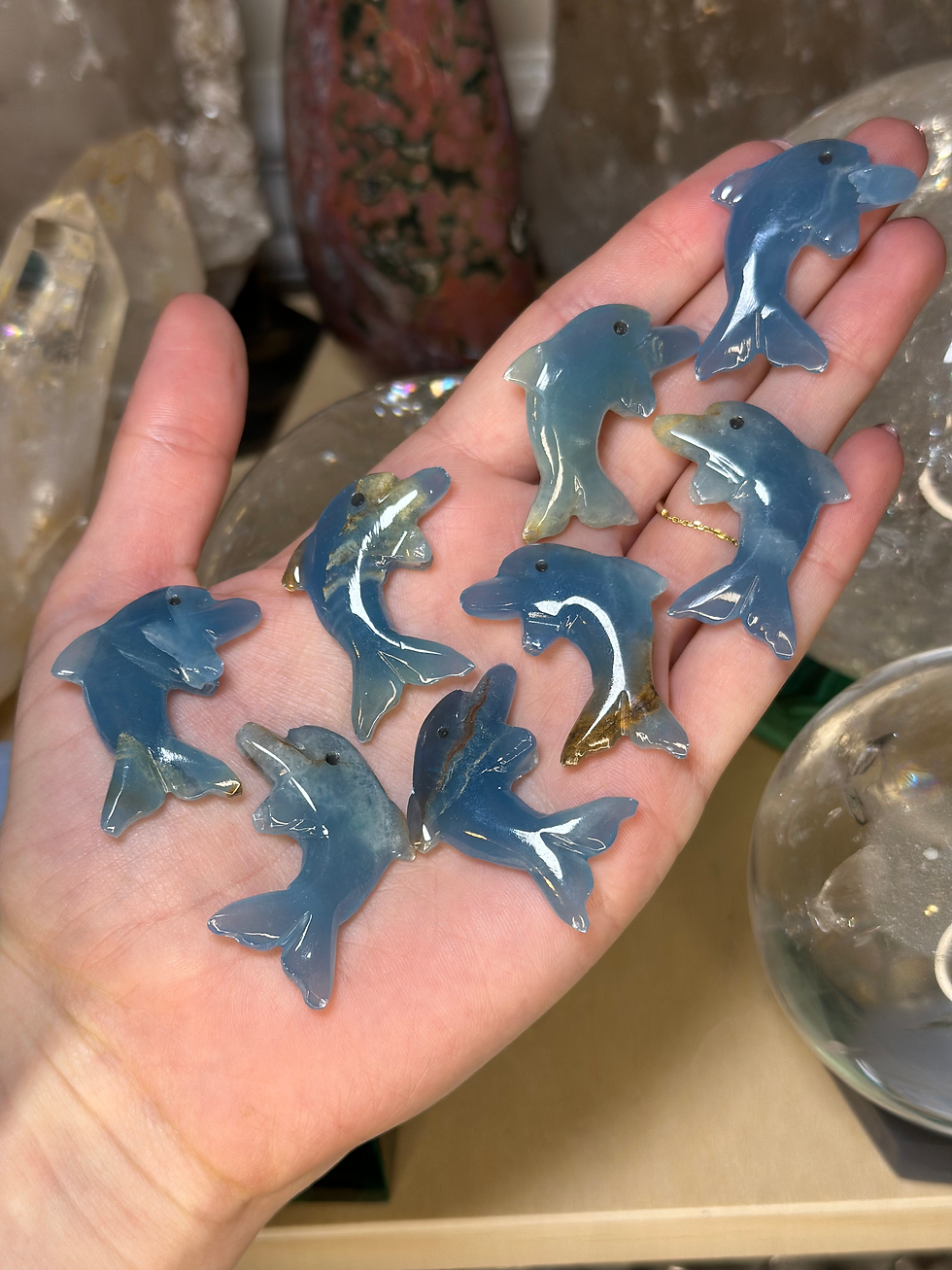 Thumbnail: Intuitively selected Lemurian aquatine calcite dolphin 