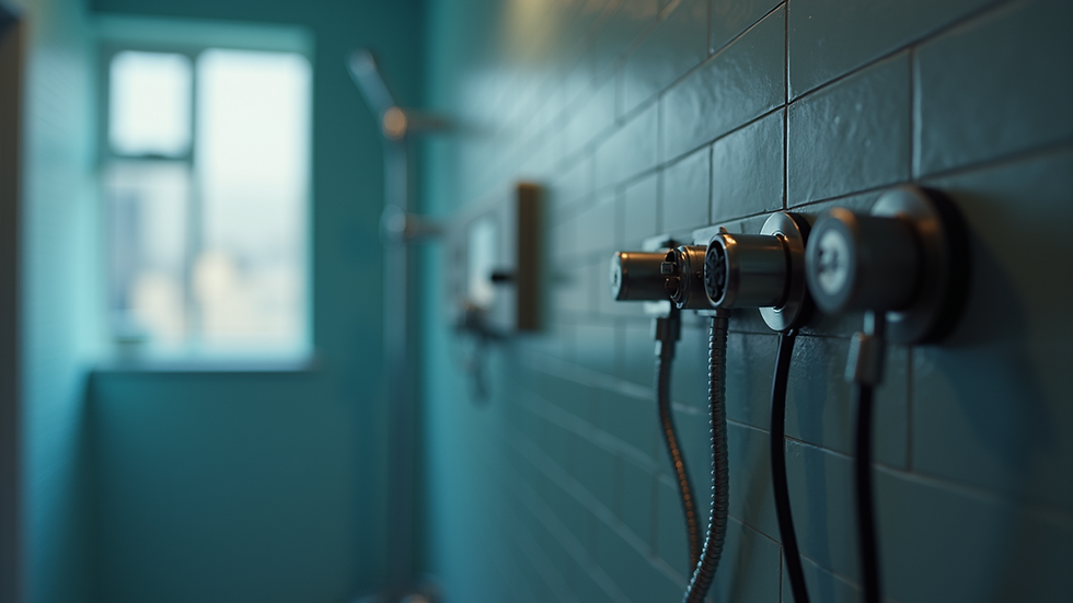 Close-up view of electrical components in a modern electric shower setup