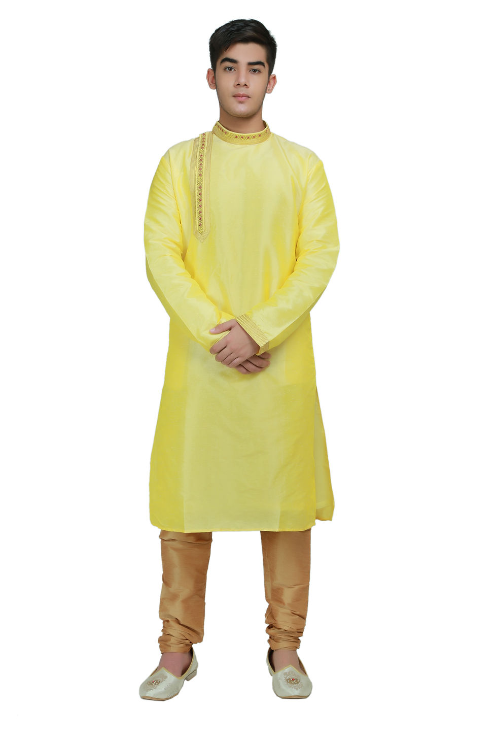 Ethnic | Embroidered Cotton Kurta Pajama in Yellow | Indian | Kurta Paijama
