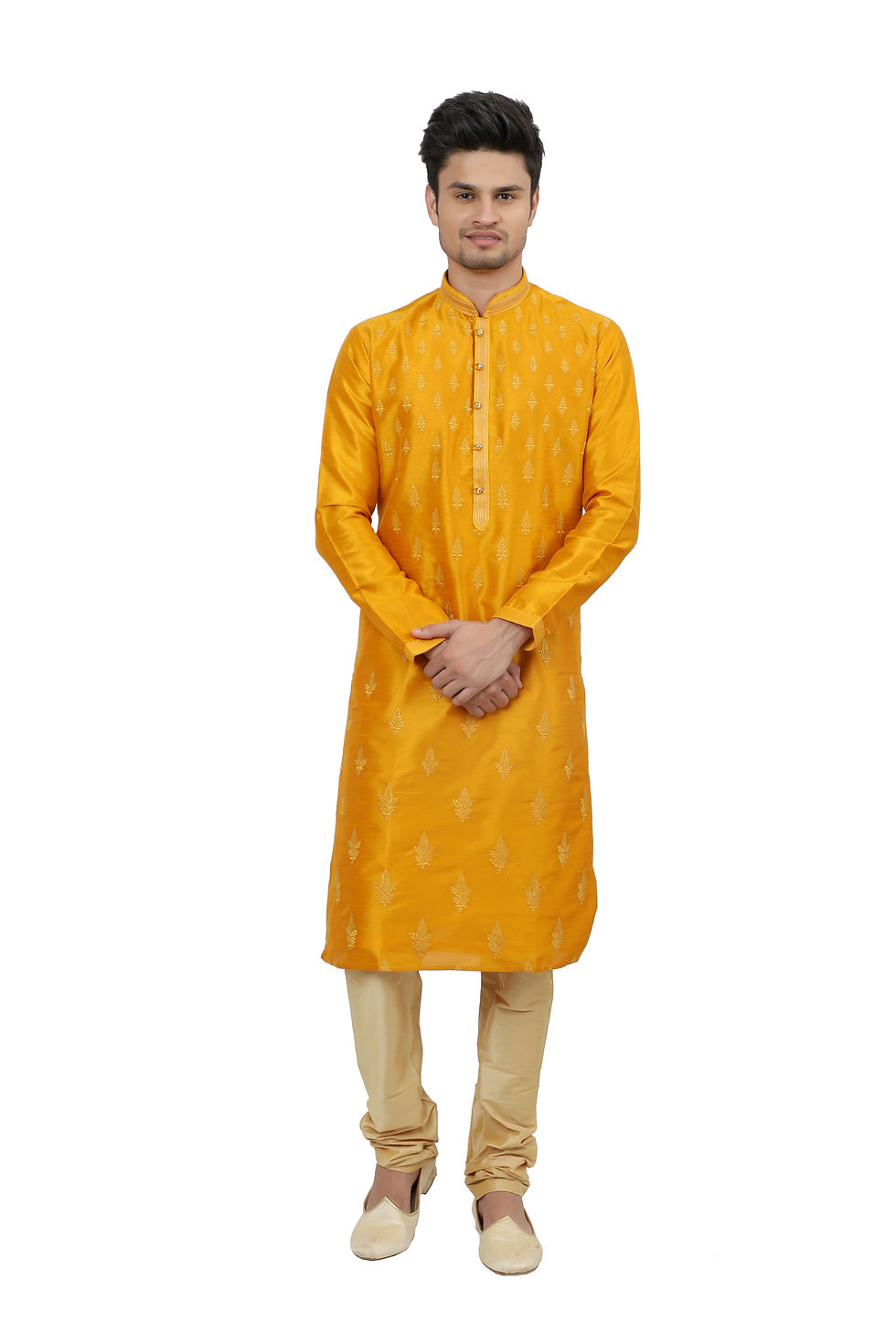 Ethnic | Kurta Paijama | Indian | Beige and Yellow | Full Sleeve