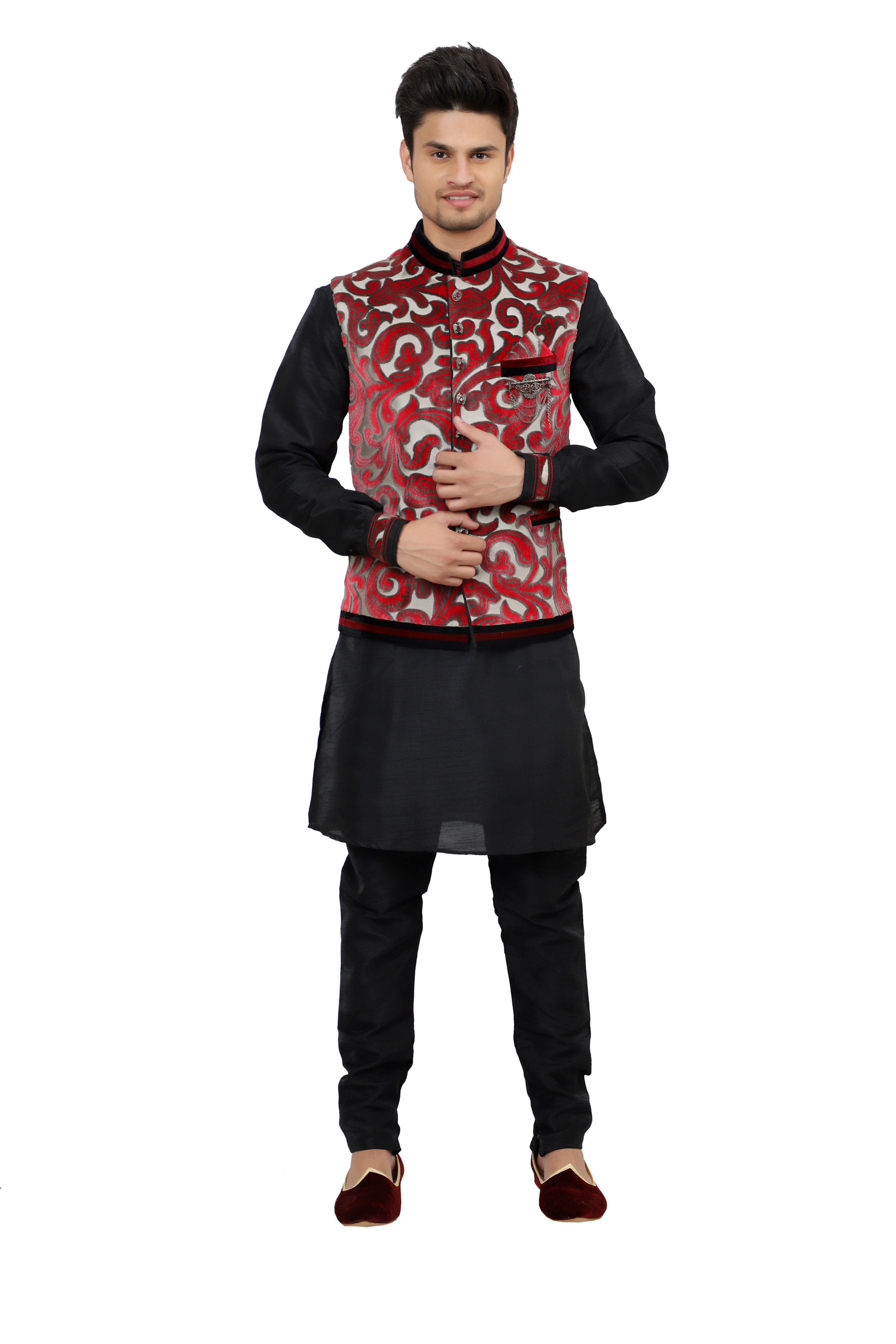 Ethnic | Kurta Paijama | Indian | Black and Red | Man