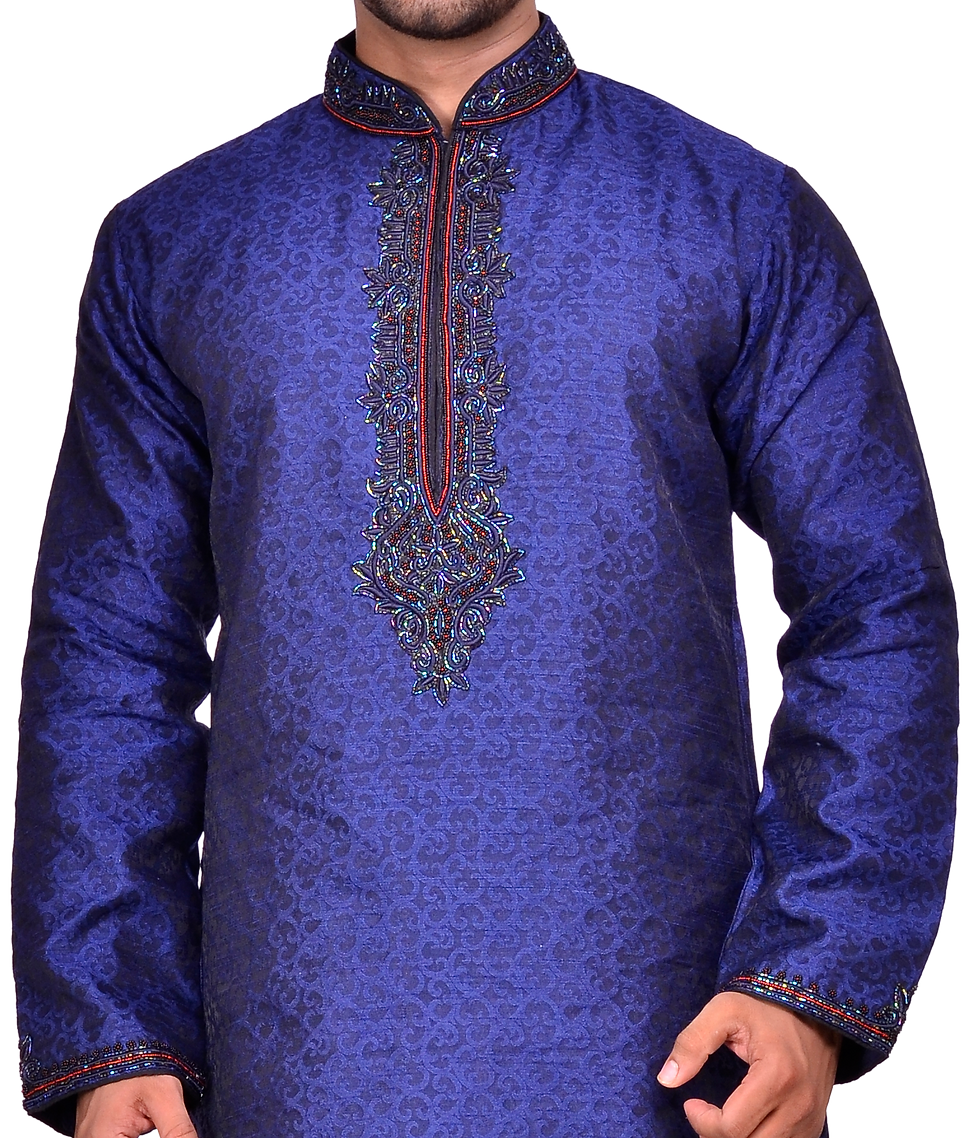 Ethnic | Woven Art Silk Jacquard Kurta Set in Bright Blue | Indian | Kurta Paijama