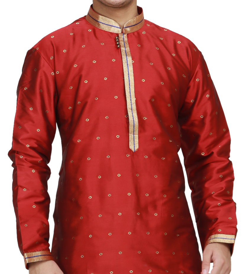 Ethnic | Woven Art Silk Kurta Set in Red | Indian | Kurta Paijama