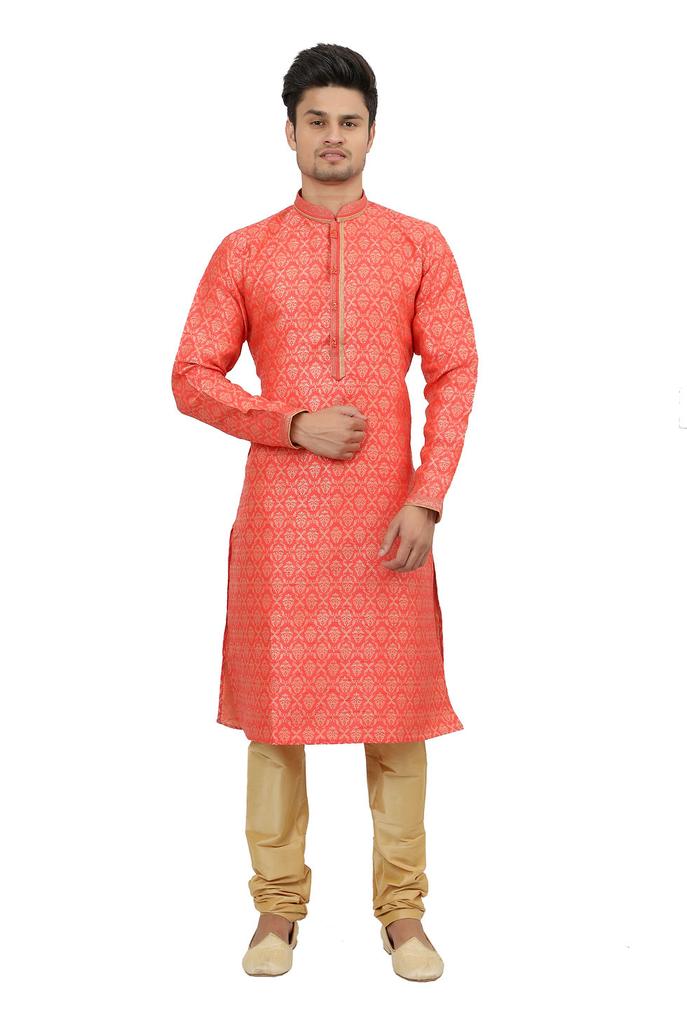 Ethnic | Kurta Paijama | Indian | Orange Print | Full Sleeve