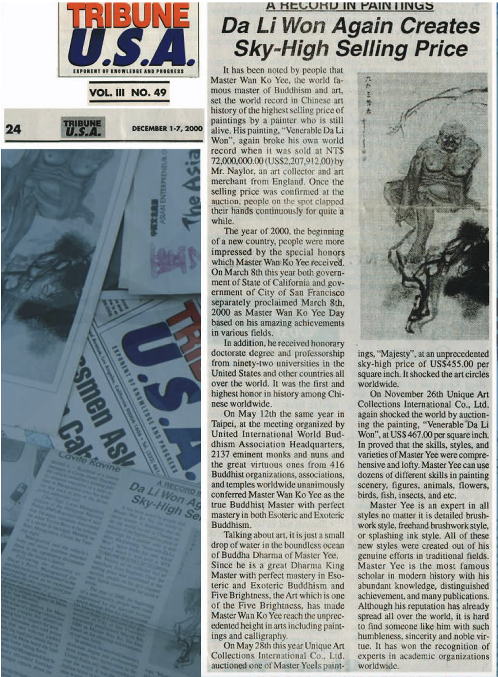 Da Li Won Again Creates Sky-High Selling Price (Tribune U.S.A. VOL.III No.49 Dec1-7, 2000)