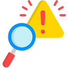 Magnifying glass examining a hazard or warning sign, symbolizing problem diagnosis and identifying areas for improvement.