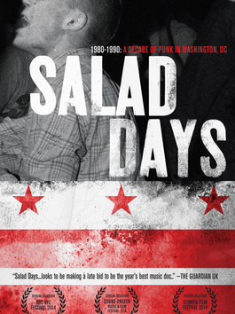 Promotional poster for the documentary. The promo poster shows a black and white photo of a singer wearing flannel. Below that image are three stars and red and white stripes (mimics the American flag) and towards the bottom are film festival logos and a quote by the Guardian