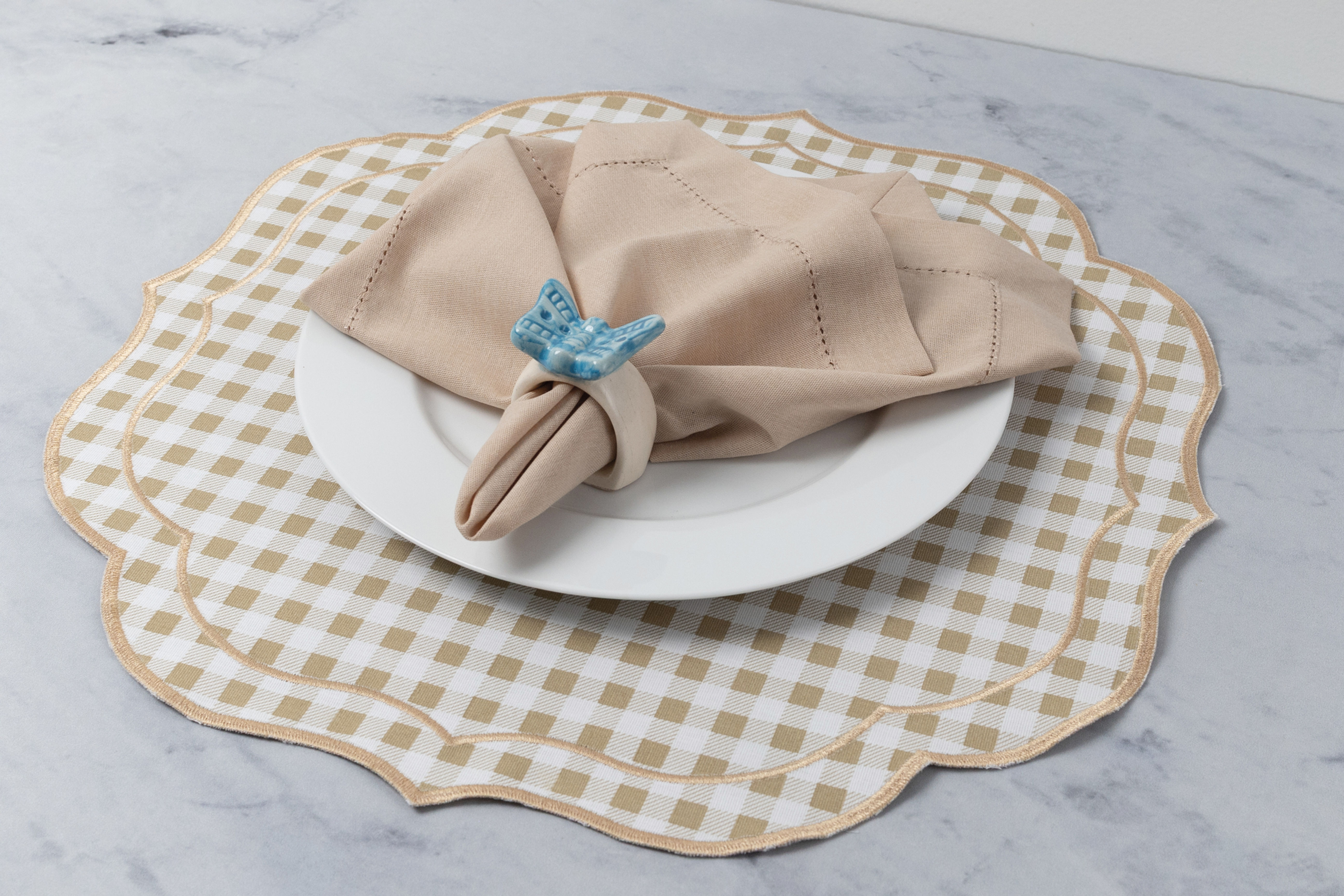 Jogo Americano Dupla Face Xadrez Branco com Dourado Retangular