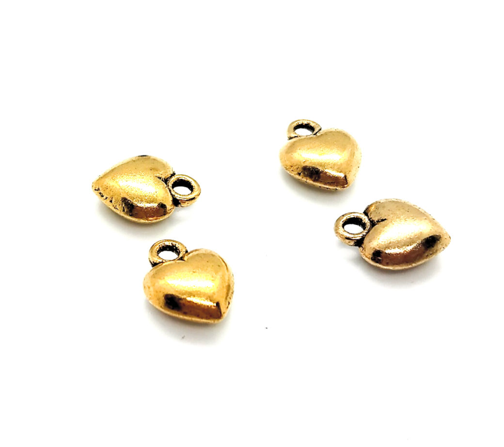 Puffed Metal Heart Charm - 10mm - Gold - Pack of 4
