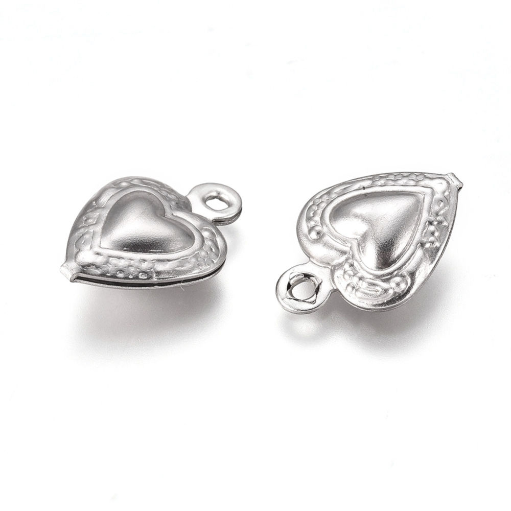 Grade 304 Stainless Steel Heart Charm - Silver - Pack of 4