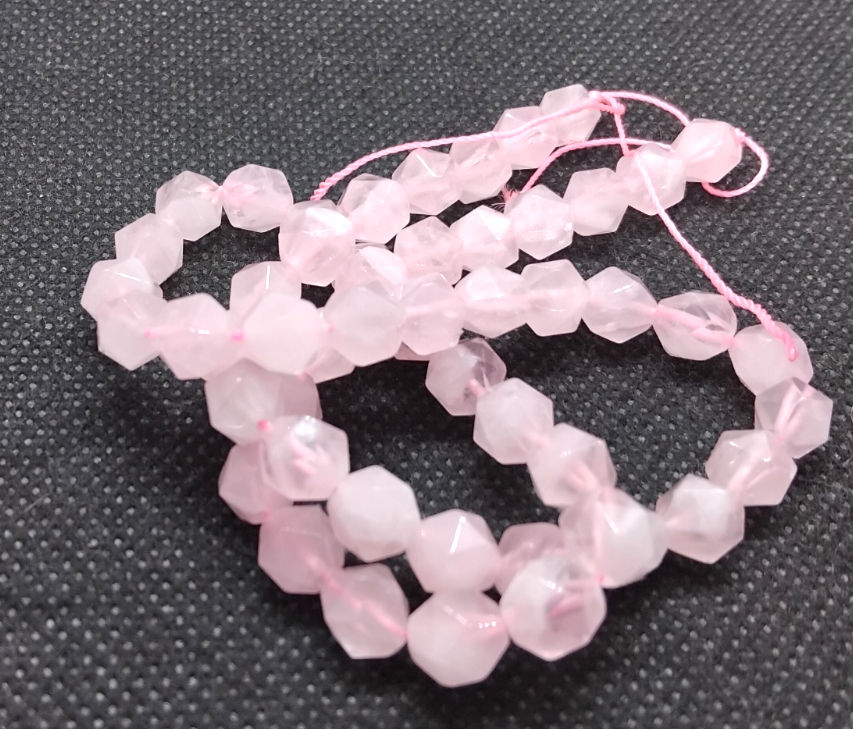 110cts Rose Quartz Faceted Rounds Approx 7mm Triangle Faceted Cut, 38cm strand