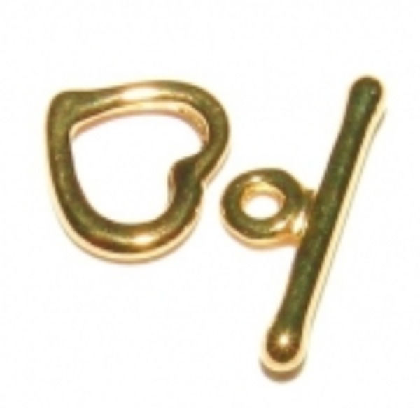 Tiny Heart Toggle Clasp - no loop - Gold - Pack of 16