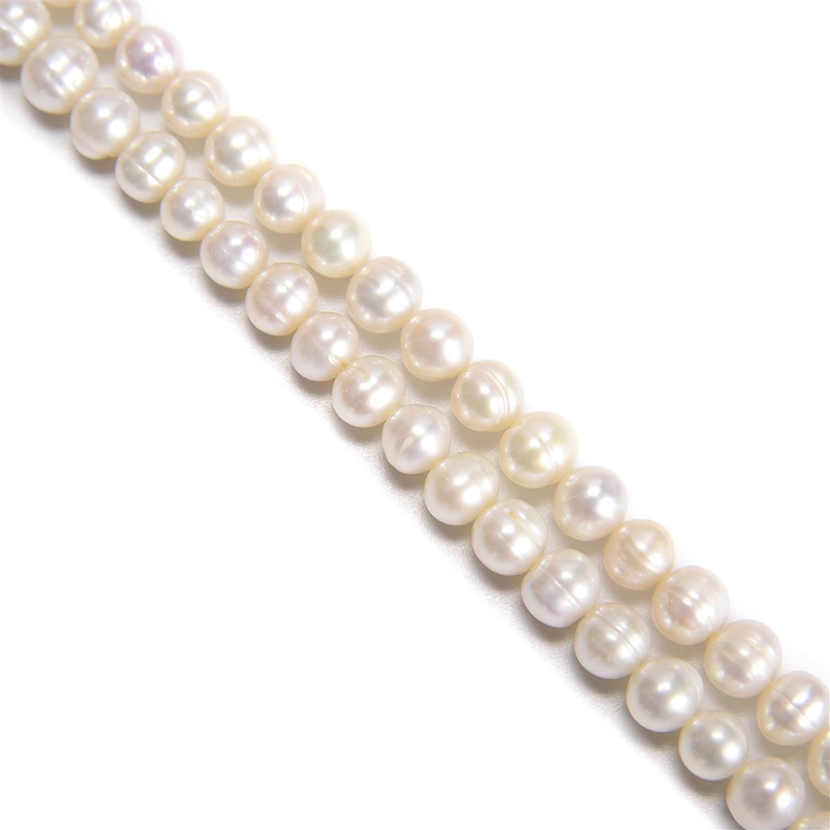 White Freshwater Cultured Potato Pearls Approx 7-8mm; 2 x 38cm Strands