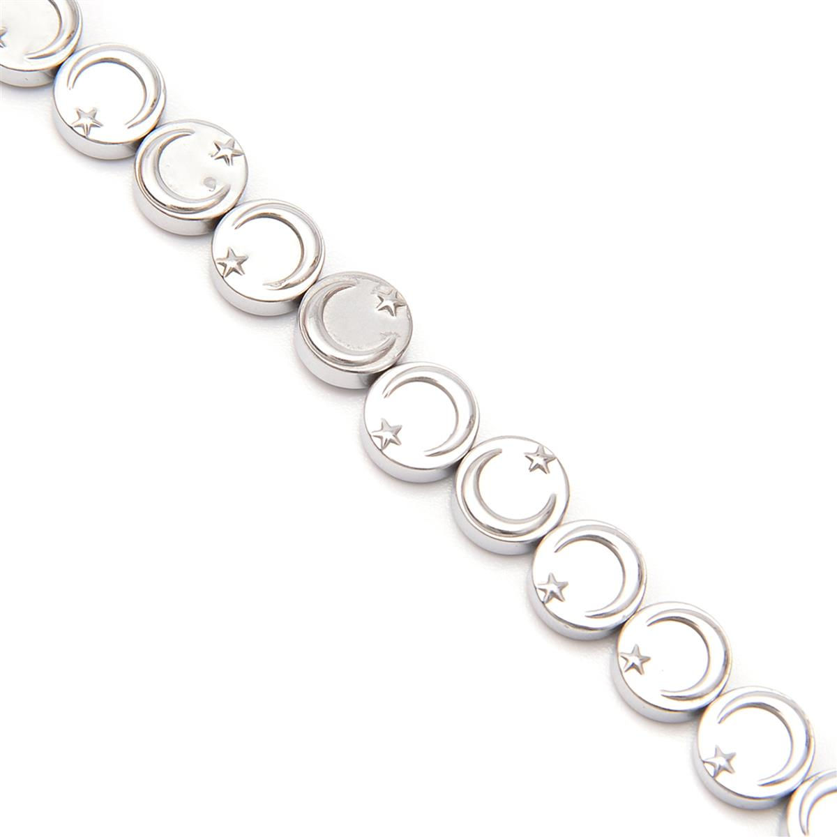 230cts Silver Hematite Crescent & Star Beads Approx 10mm, 38cm Strand