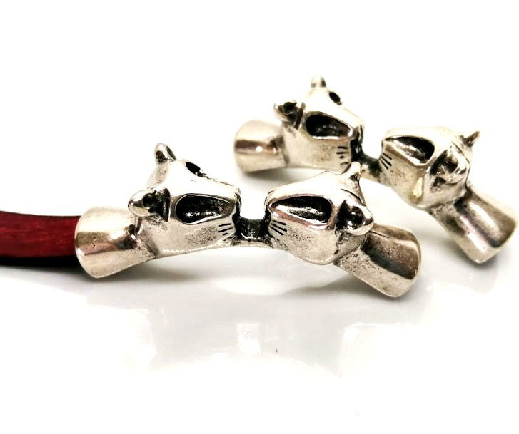 Zamak Metal Link for Leather Cord - Silver Panthers - 10mm Hole