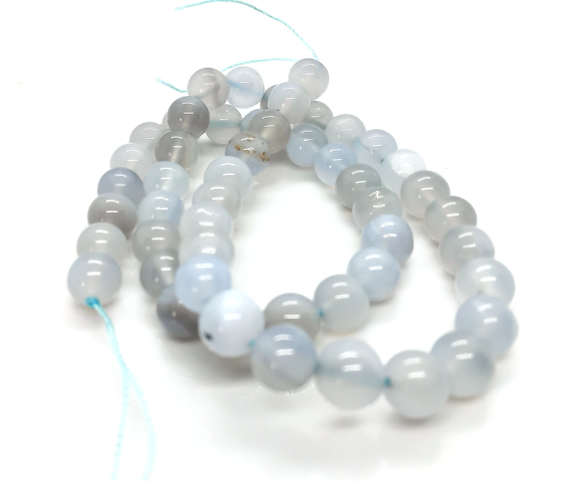 Pale Blue Chalcedony Round Beads 8mm - 40cm Strand (A)