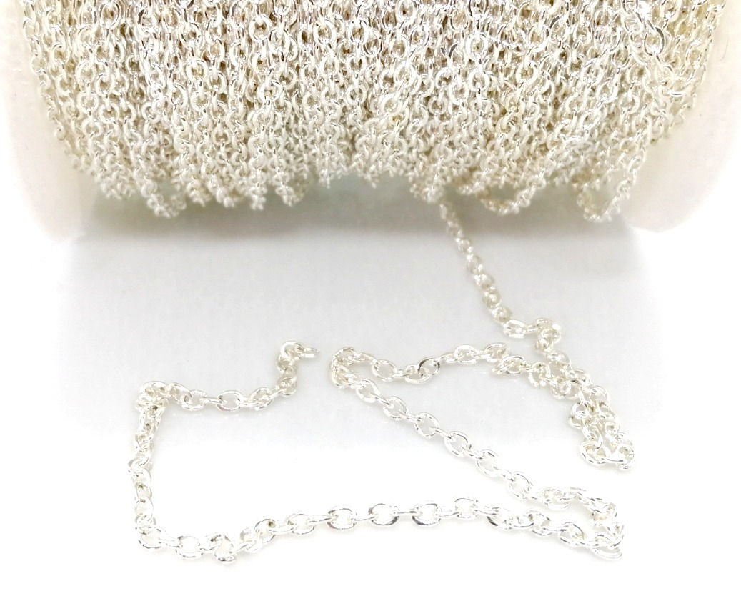 Fine Brass Cable Chain 3.2mm - Silver - Per Metre