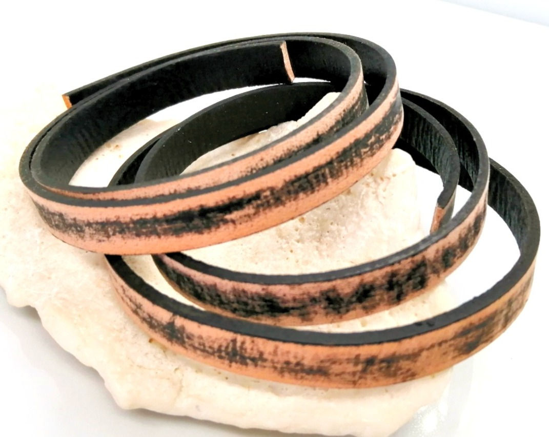 50cm Flat Premium European Leather Cord 10mm - Distressed Tan