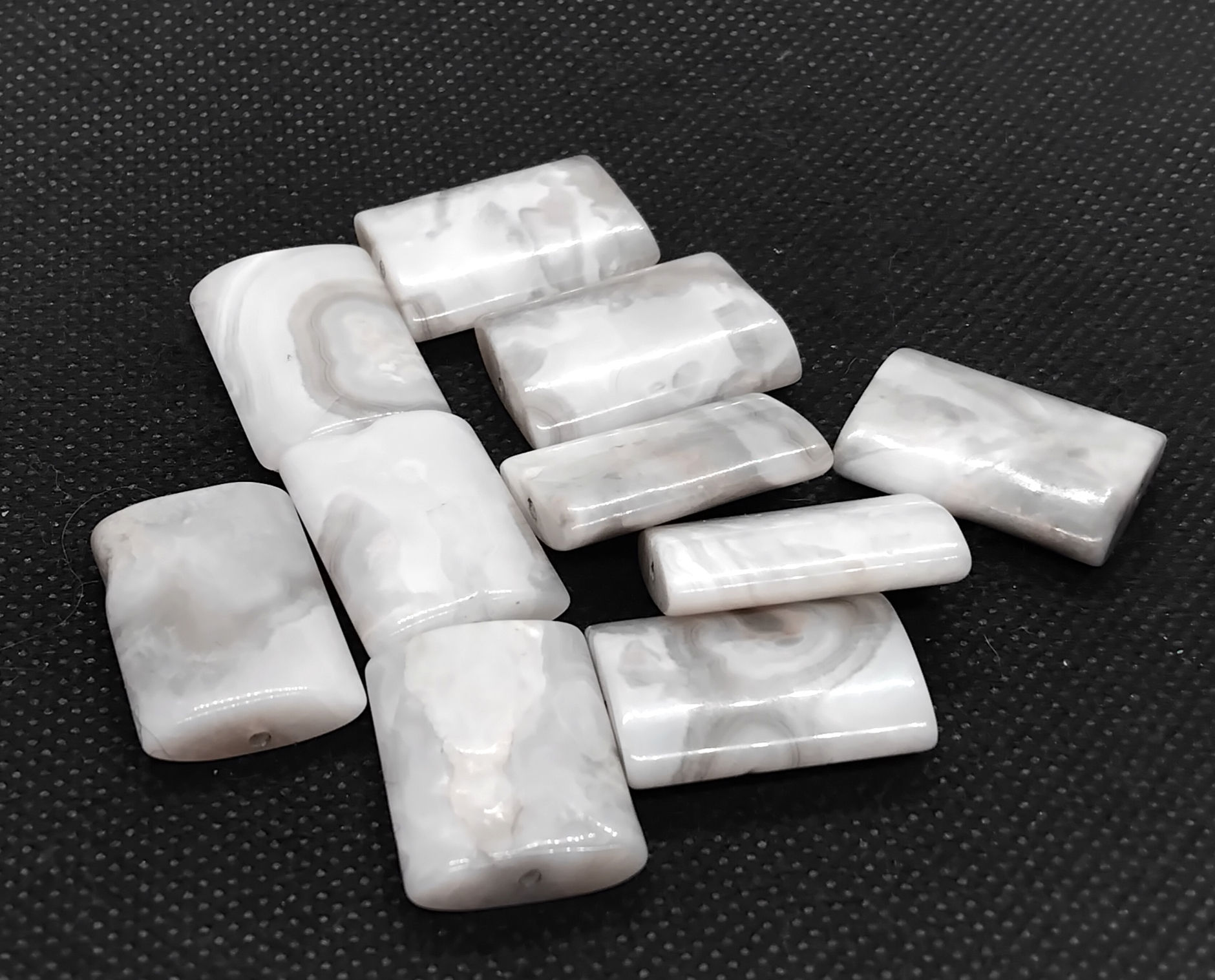 Natural White Crazy Lace Agate Rectangle Bead 25mm