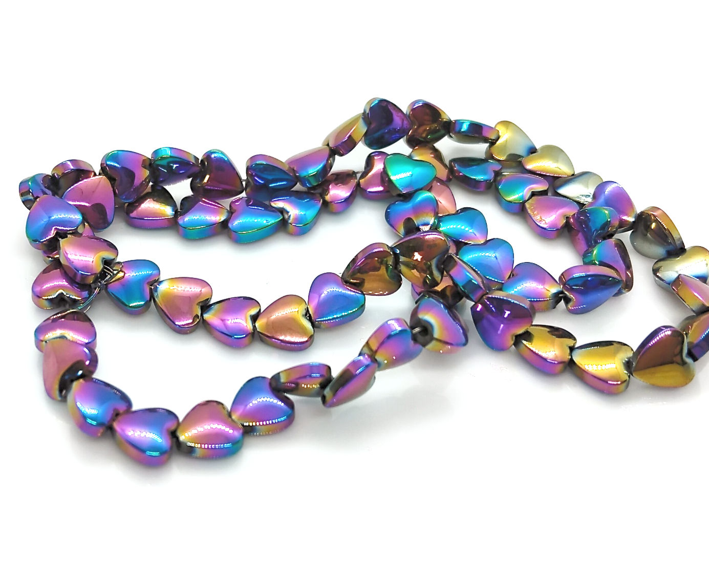 80cts Rainbow Colour Coated Hematite Plain Hearts Approx 6mm, 36cm Strand