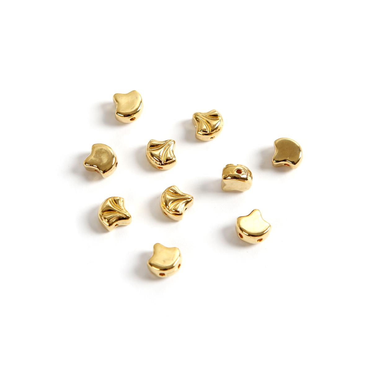 Cymbal Maltas - Ginko Bead Substitute - 24K Gold Plated, Approx 7mm (10pk)
