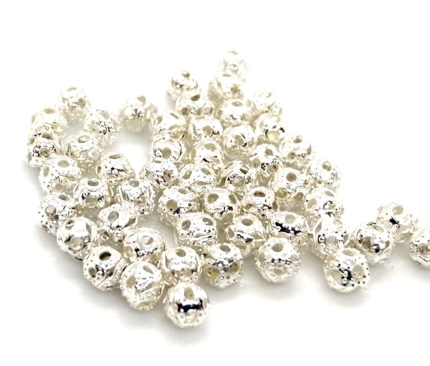 Thumbnail: Hollow Round Bead 3mm - Silver or Platinum - Pack of 100