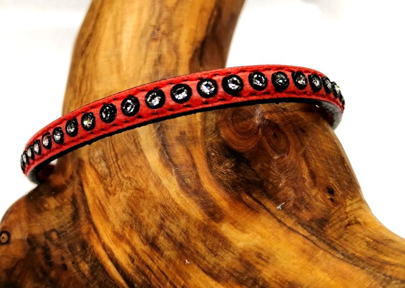 Thumbnail: Flat Leather Cord with Strass Crystals 6.5x3mm - Bracelet Strip 20cm