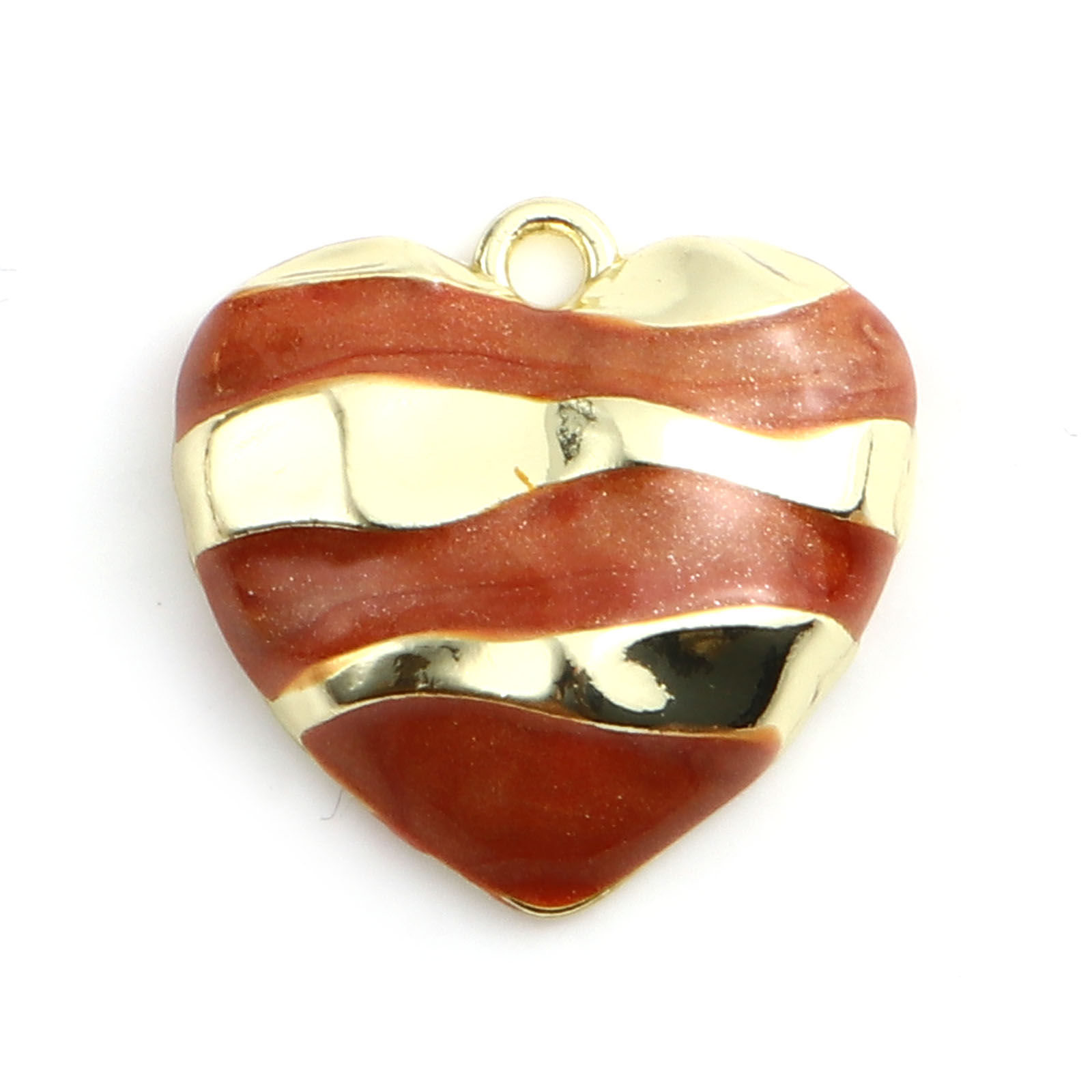 Metal Heart Charm 20mm - Gold/Deep Orange