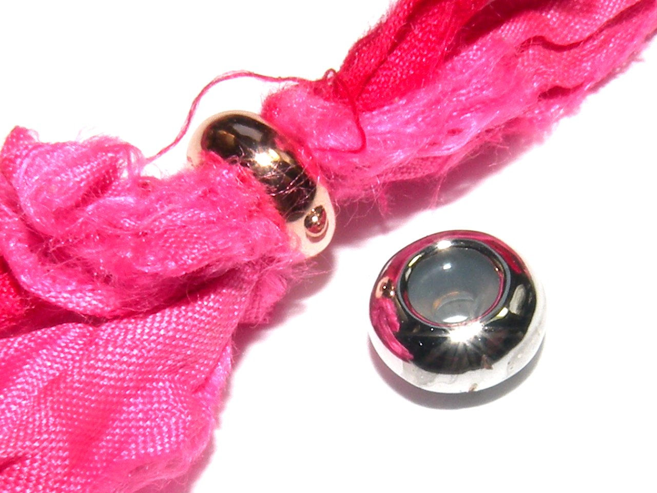 Brass Stopper Bead for Leather & Fabric - Platinum or Rose Gold