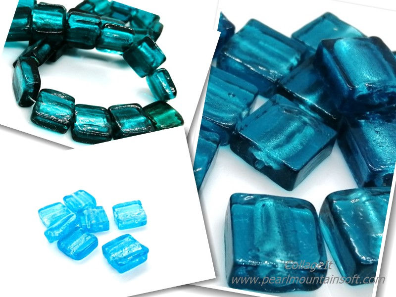 Silver Foil Glass Square Bead 12mm - Pack of 10