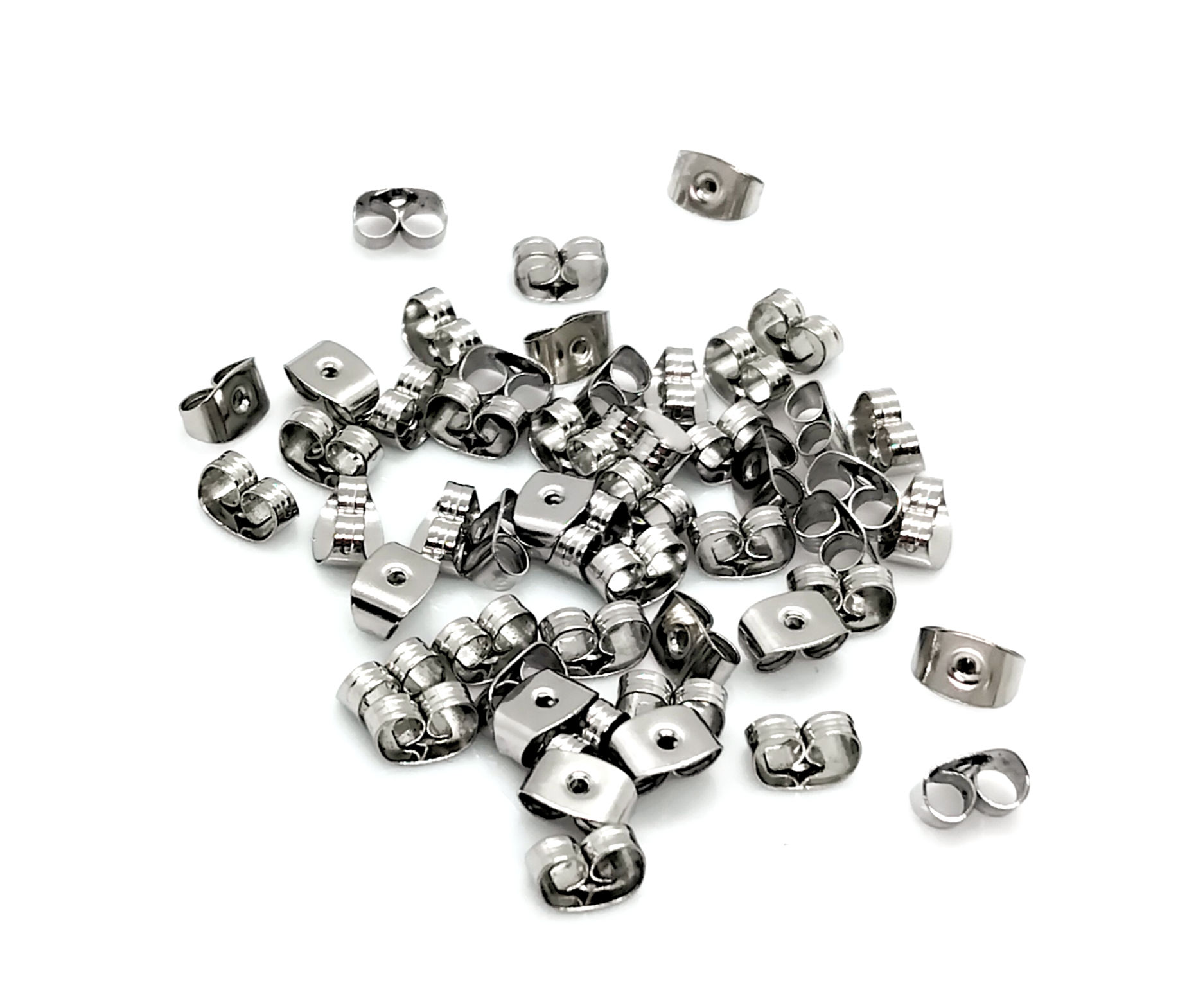 Stainless Steel Earring Scroll Backs - Platinum - Pack of 20