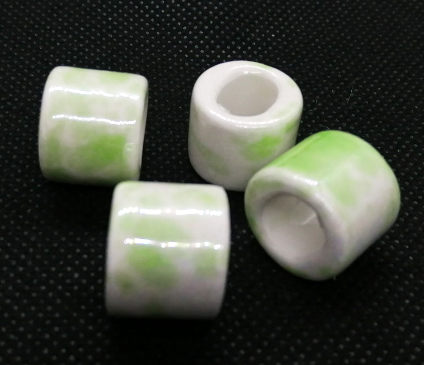 Large Ceramic Glazed Washer Bead 14x12mm - Green/White - Pack of 2