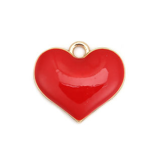 Large Enamelled Red Heart Charm/Pendant - Pack of 2