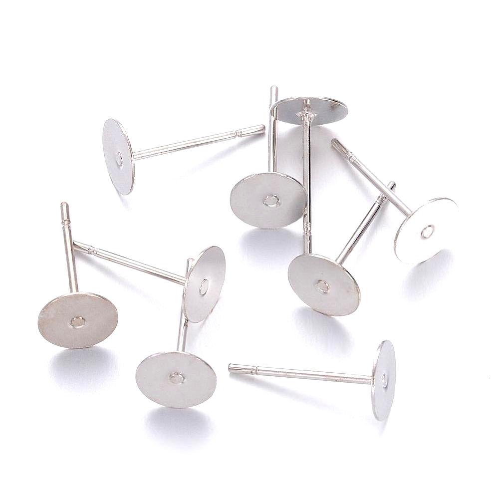 Flat Stud Earring Blanks 6mm Pad - Pack of 20 (10 Pairs) - Platinum