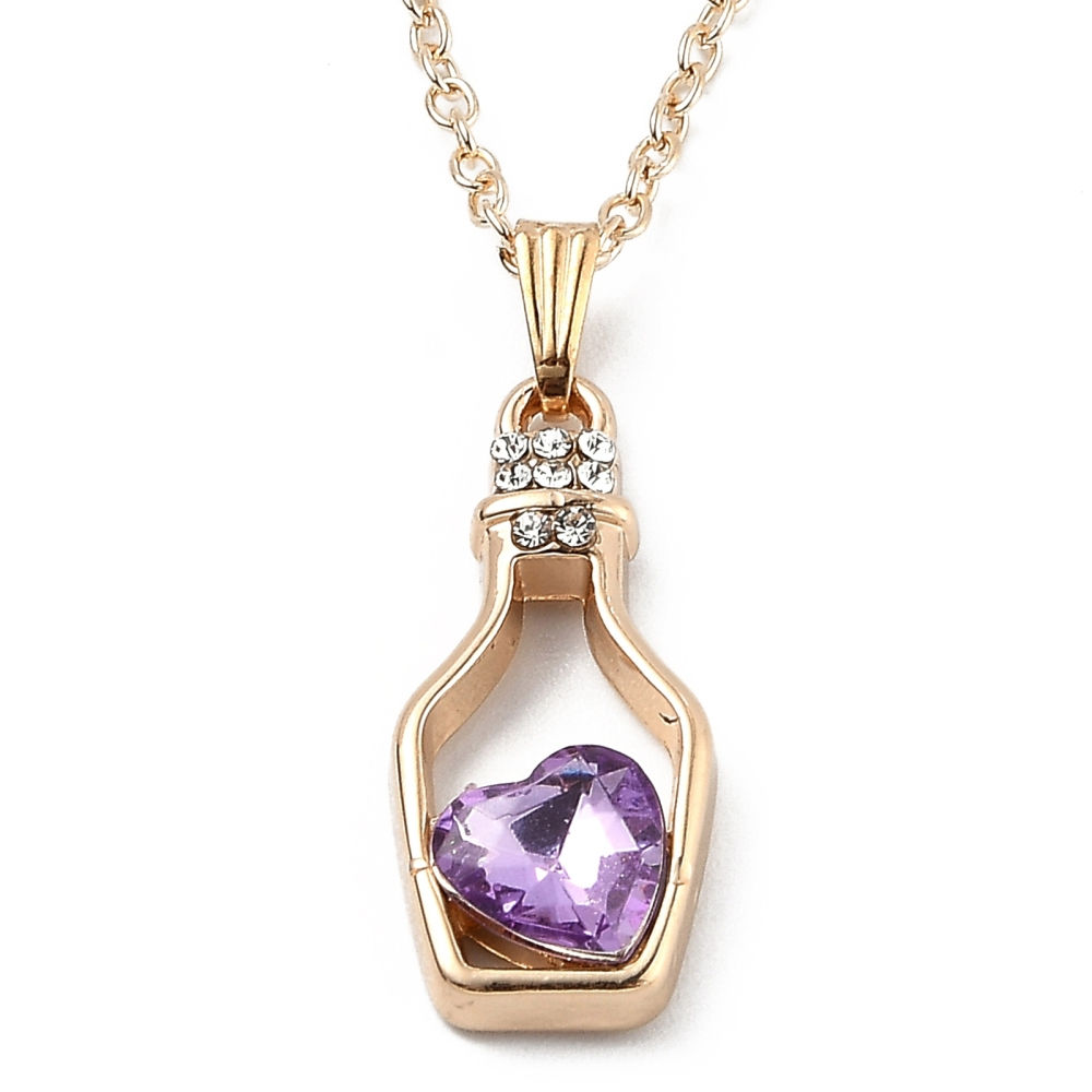 Metal Alloy Bottle Pendant with Resin Heart - Light Gold/Lilac