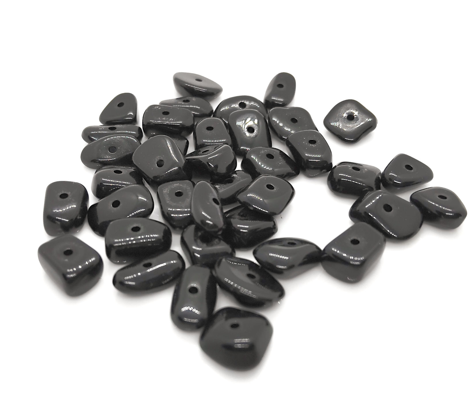 Small Glass Nugget Beads - Black - Pack of 38