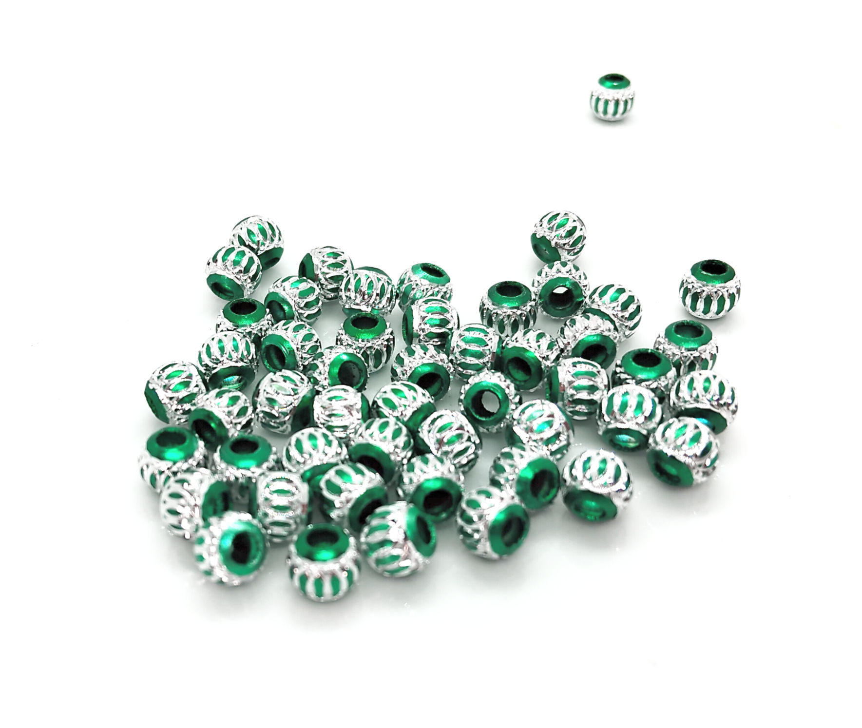 Jewellery Maker Silver Carved Round Spacer Beads 6mm - Green - Pack of 50