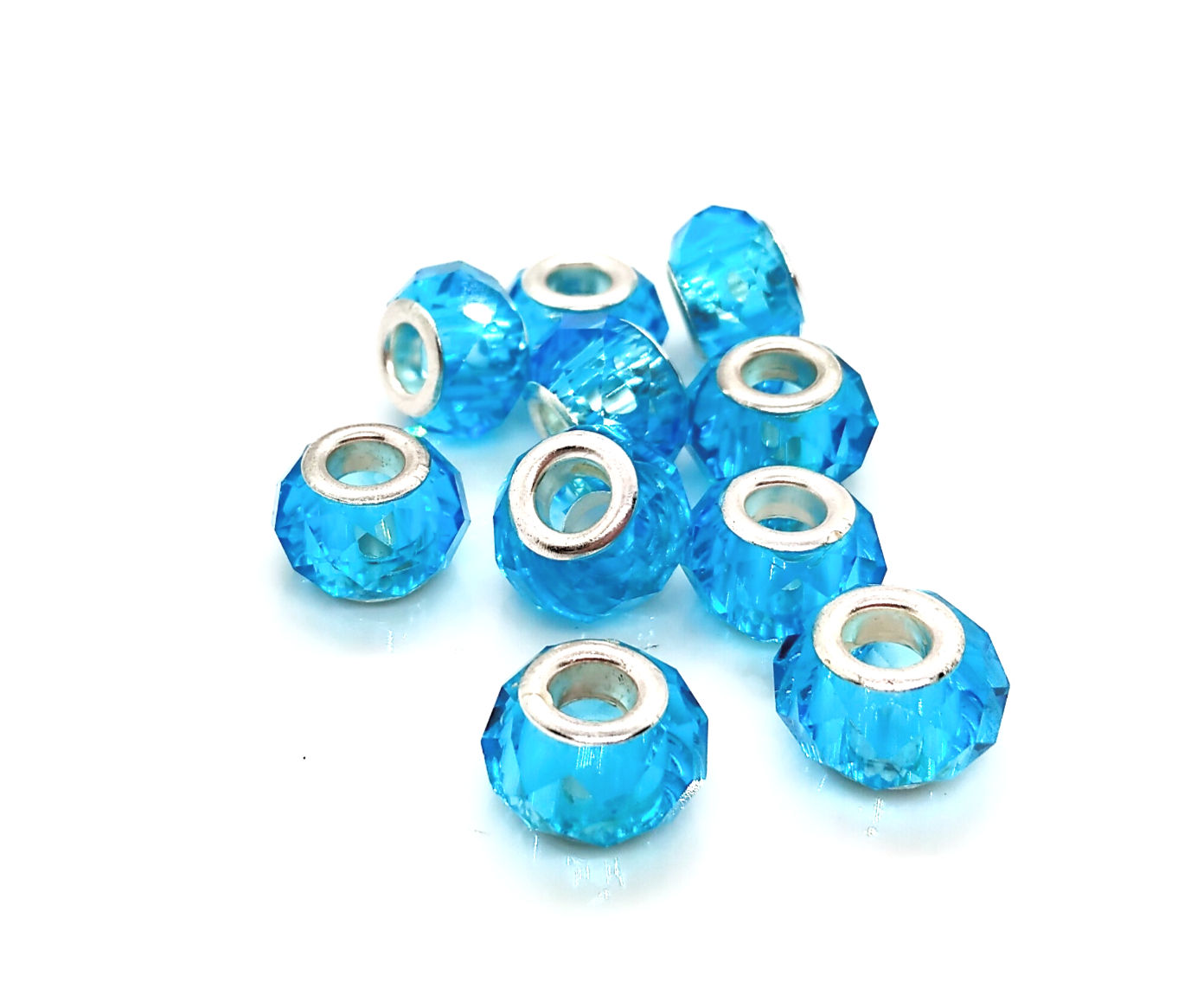 European Style Large Hole Faceted Glass Charm Bead - Blue
