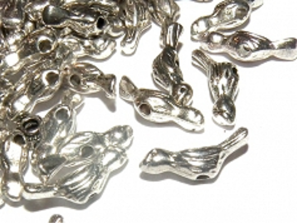 Metal Bird Spacer Beads 12x4mm - Antique Silver - Pack of 25