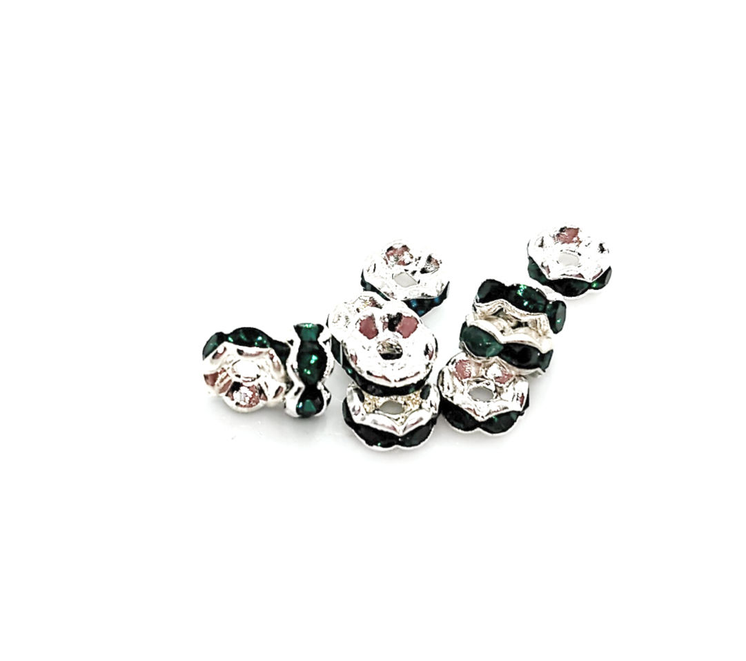 Rhinestone Rondelle Spacer Beads 2.5x6mm - Green - Pack of 10