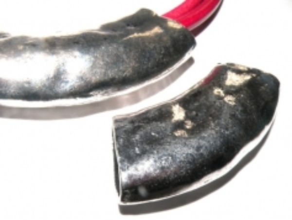 Tibetan Style Large Hammered Style Curved Tube Bead 61mm - Antique Silver